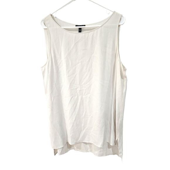 EILEEN FISHER Womens Ivory Pinstripe Sleeveless Scoop Neck Tank Top main image 0